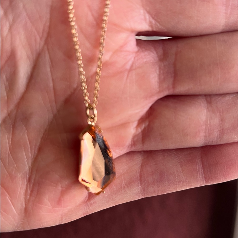 Elegant Vanessa Williams Gold Necklace with Peach Morganite faceted Gemstone